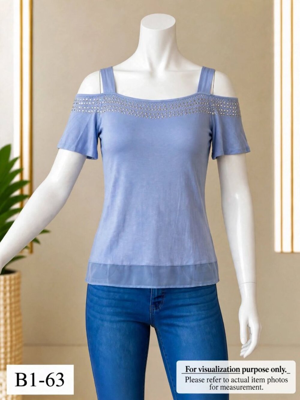 Belldini Light Blue Cold-Shoulder Rhinestone Top